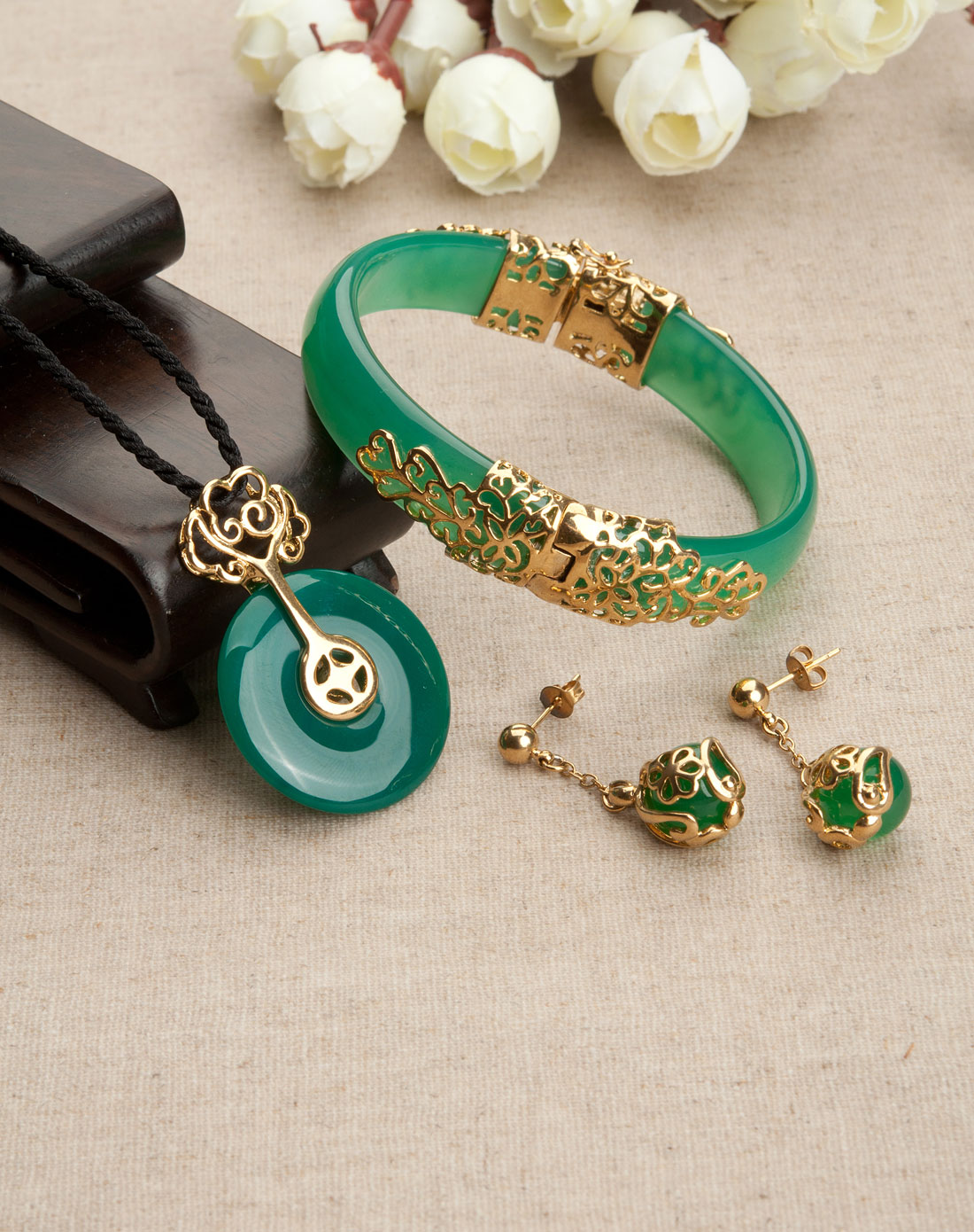 博金珠宝BOJIN首饰专场千年爱恋绿玛瑙套组w