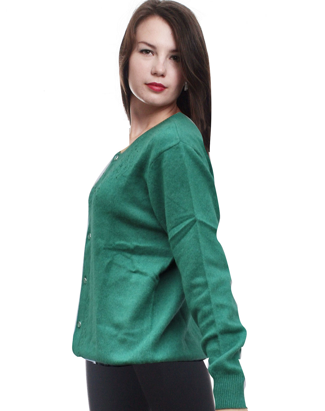 维多利Weiduoli男女妈妈装绿色圆领<em>羊绒开衫</em>3