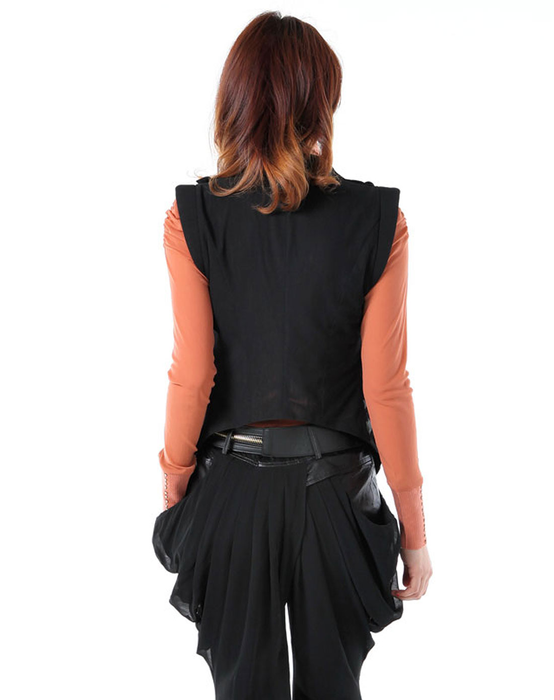 蔻拉CHKNAK黑色<em>拼接式马夹</em>外套86DMJ001