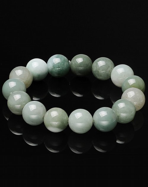 盈满堂圆形油清天然翡翠A货男手链14MM(附证