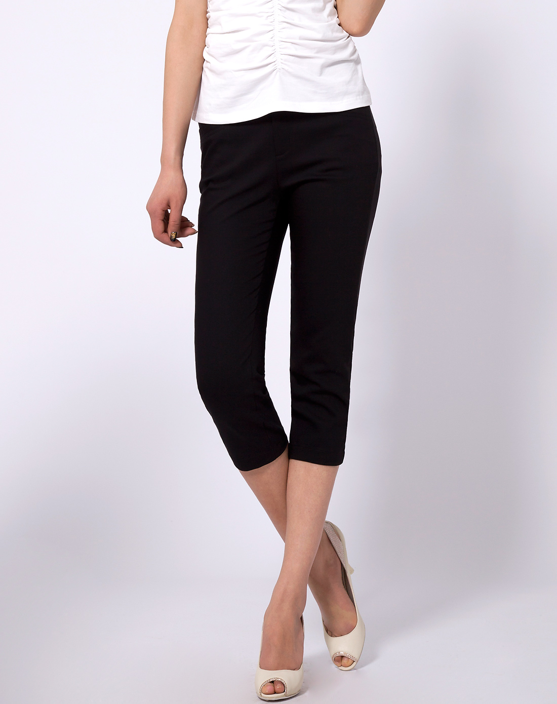 菲丝尔SOFSIL女款黑色七分休闲女裤<em>短裤XL</em>3