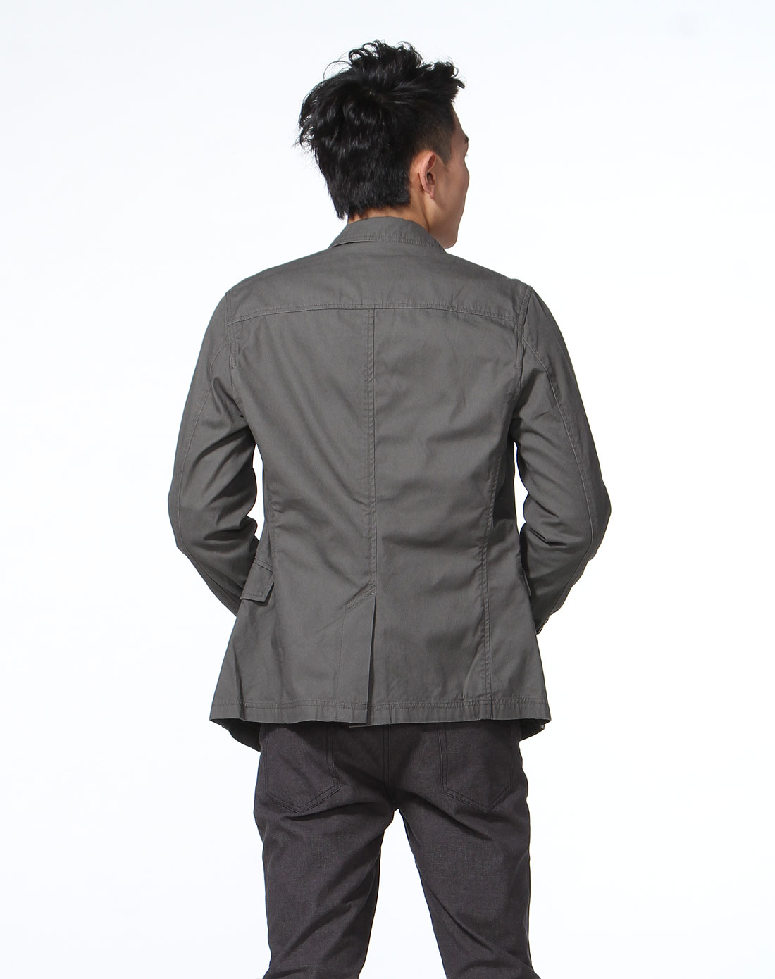 铁灰色基本简洁棉布长袖西装