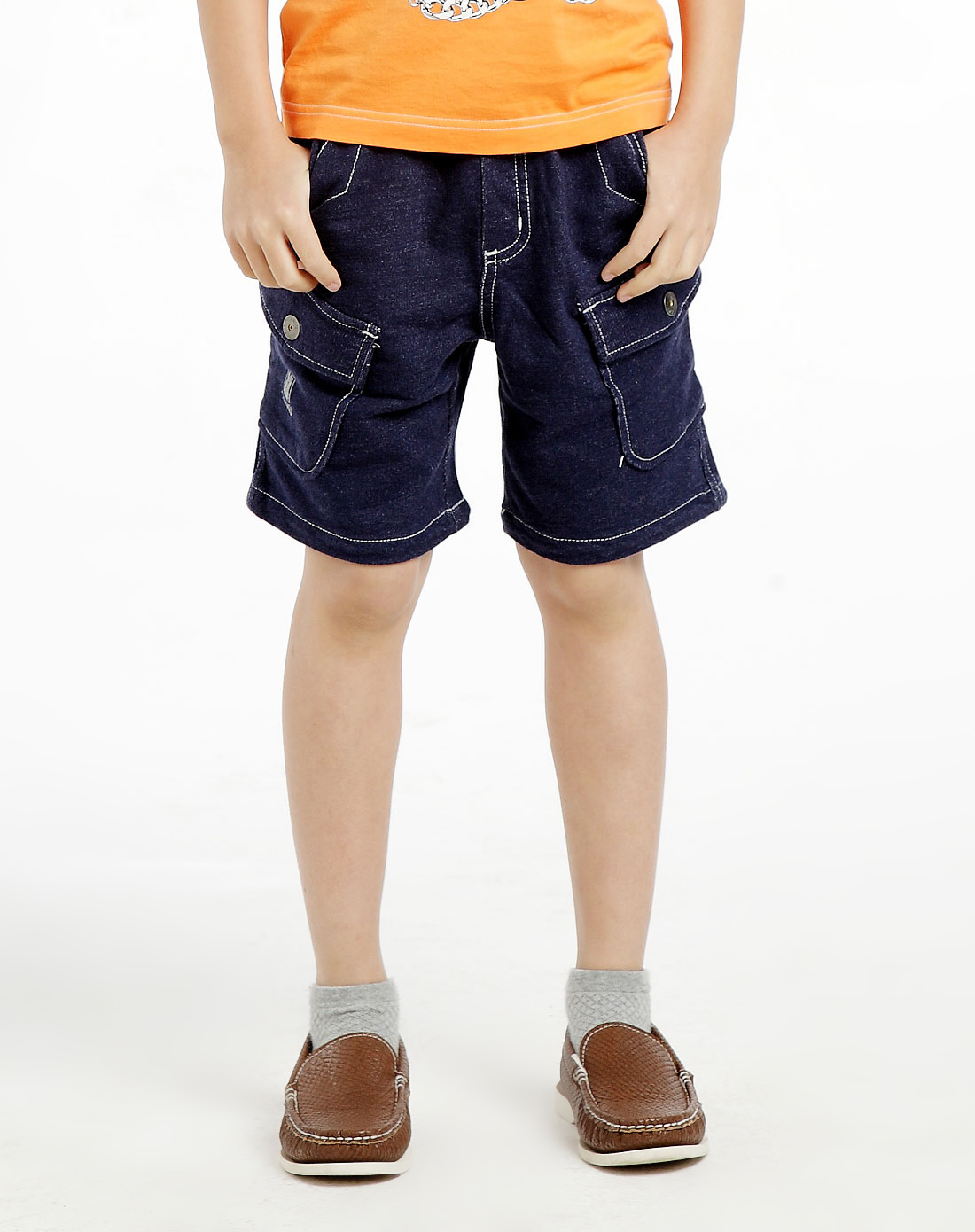 安奈儿Annil男女童装<em>男童深蓝色</em>休闲<em>短裤</em>AB1
