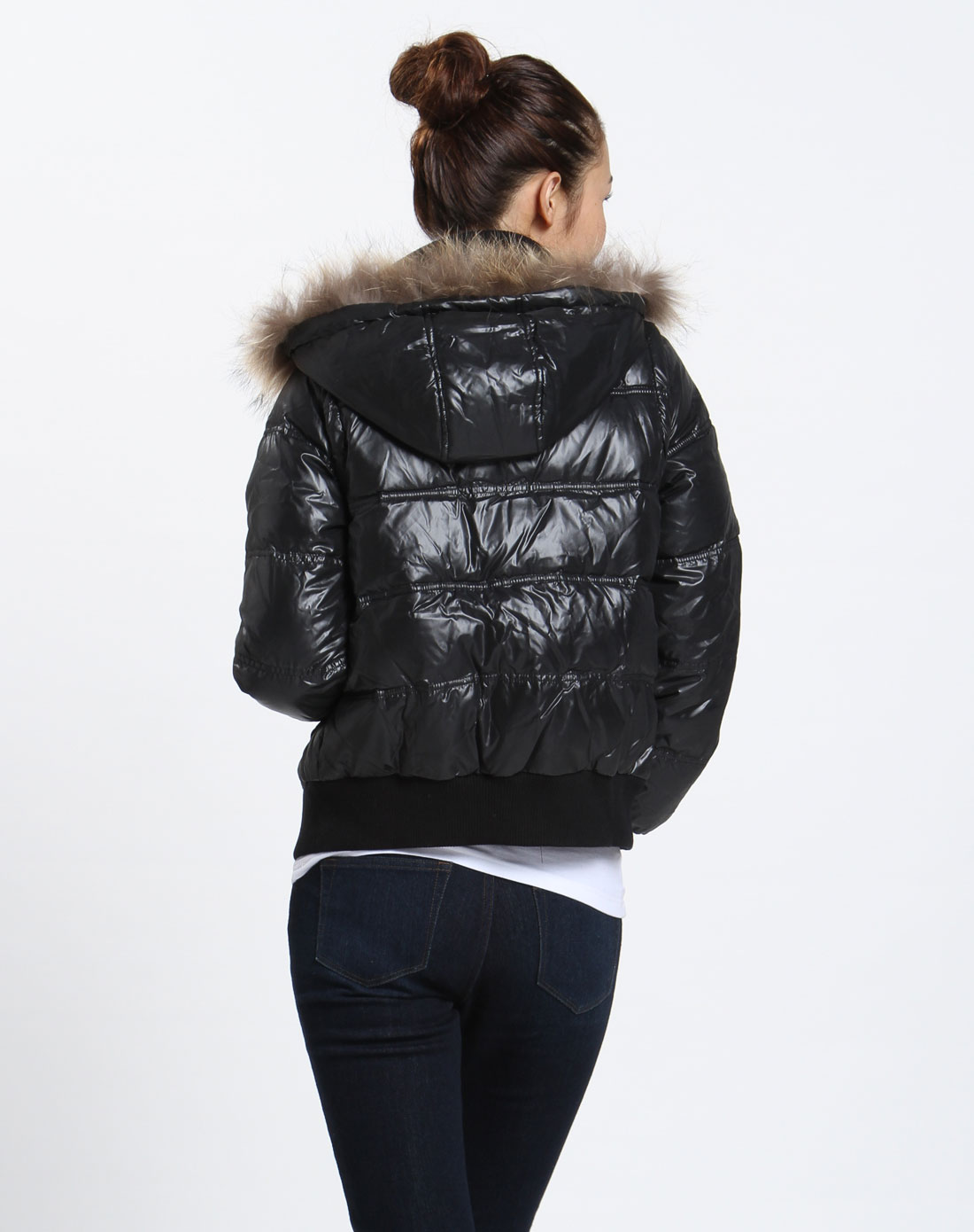<em>森马</em>-女装<em>女款</em>黑色印花长袖<em>羽绒服</em>