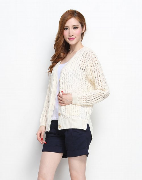天使之城ANGEL GITIZ<em>米色</em>提花<em>镂空</em>长袖<em>针织外</em>