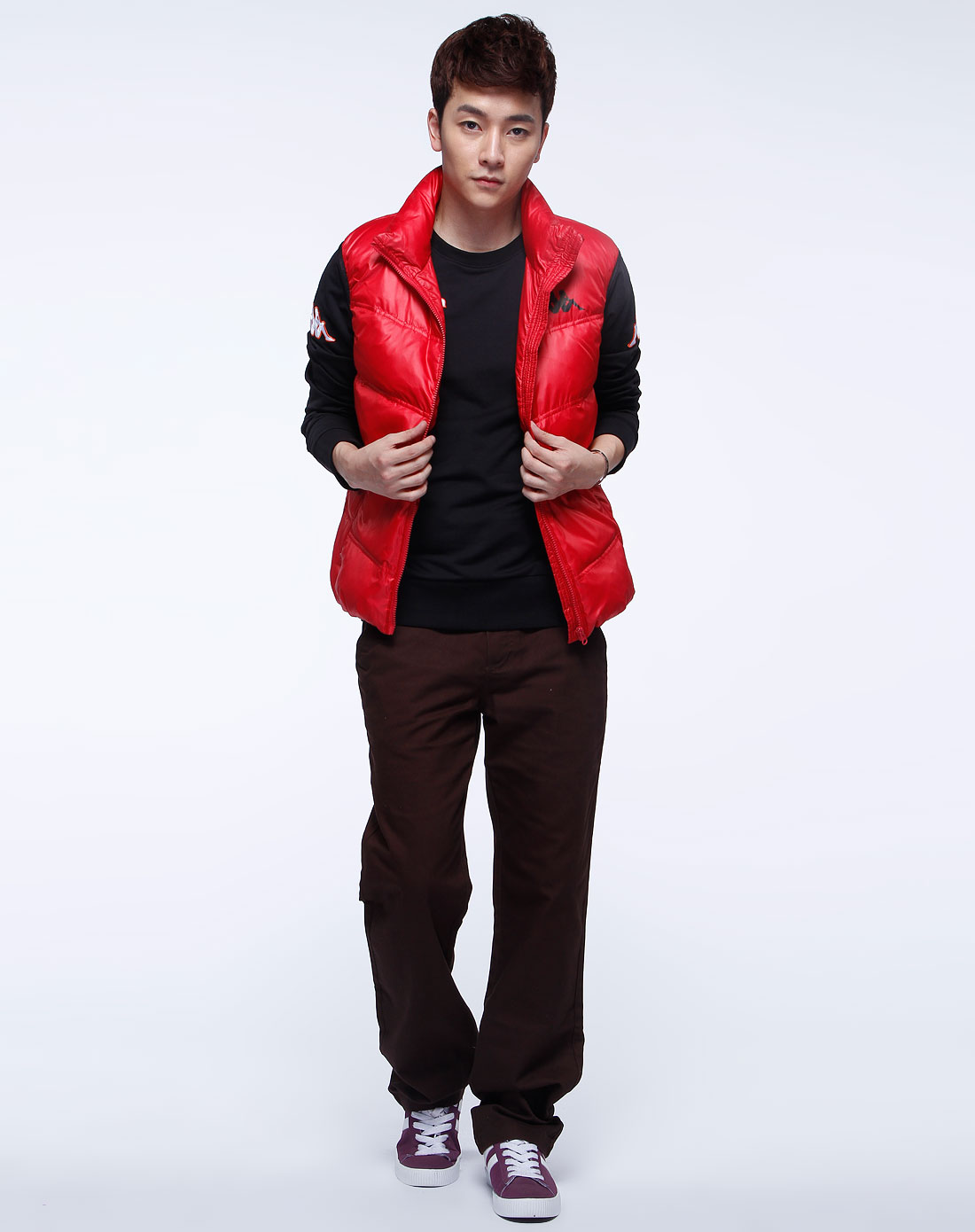 卡帕kappa红色时尚羽绒马甲