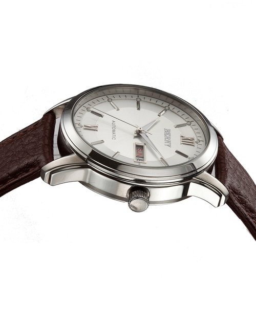 伯尼 全自动机械表am025m-b白面男表