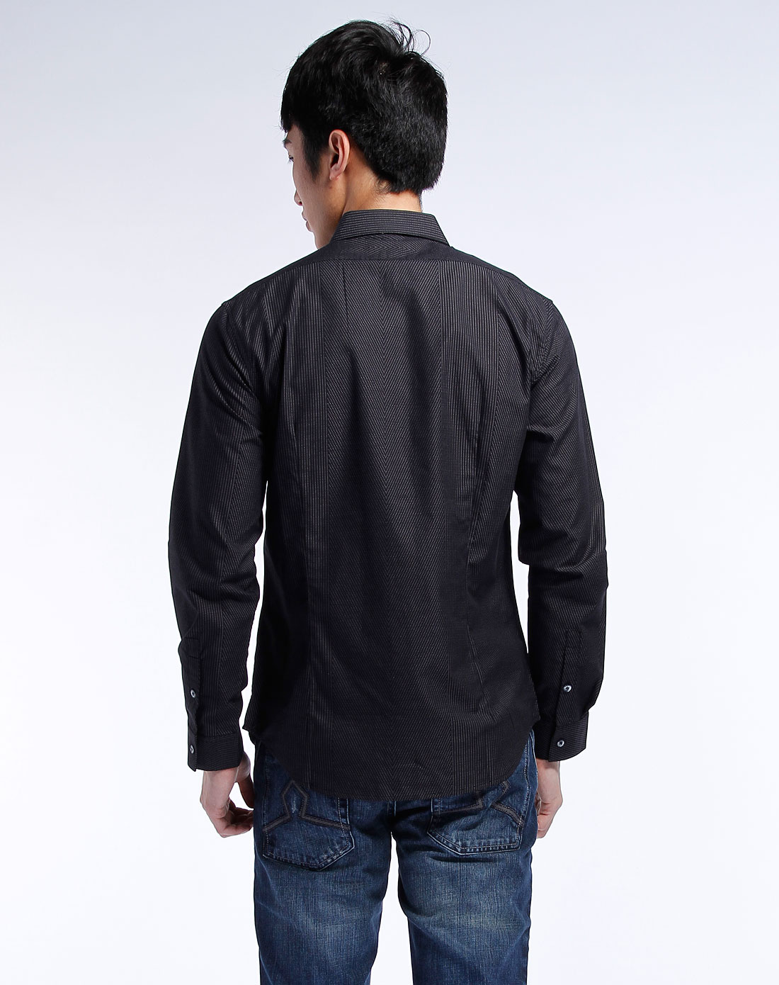 左岸男装专场黑色条纹时尚长袖衬衫