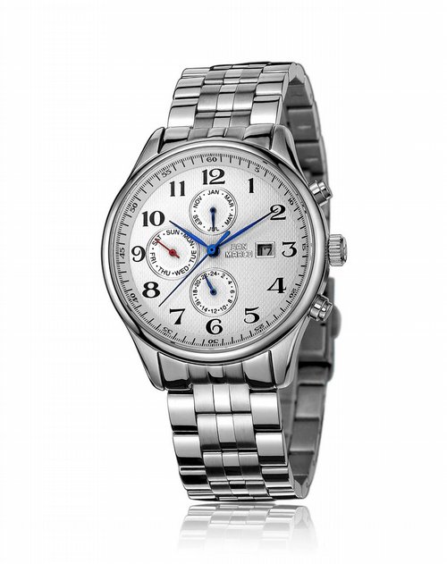 圣马可 瑞士多功能全钢白盘石英男表