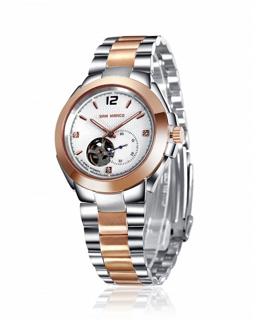 圣马可 进口全自动机械全钢玫瑰金男表
