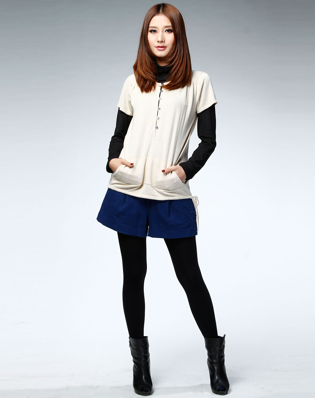 梦特娇montagut 杏色短袖针织衫