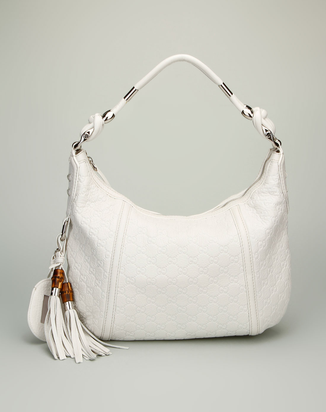 gucci包包专场女款白色双g logo真皮流苏装饰高贵单肩包