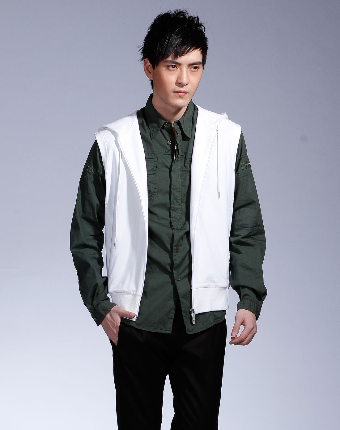 毕盖帕克bikkembergs男款白色休闲拉链无袖外套