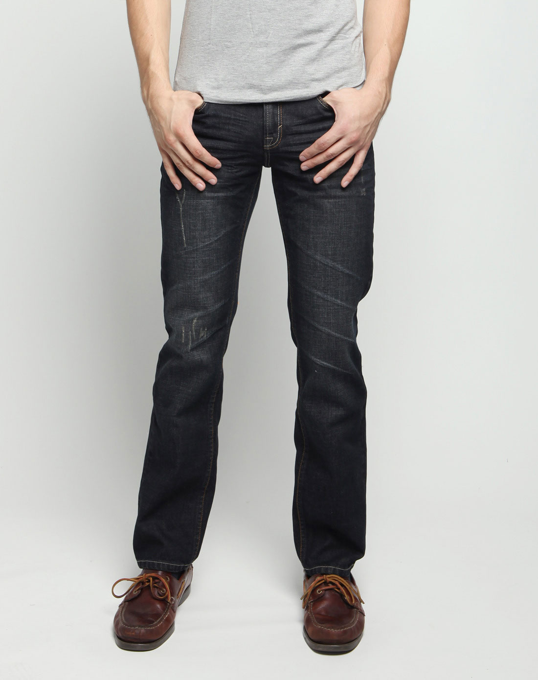 erq-男士黑色式低腰直筒长裤