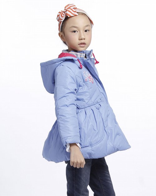 小虎尼可女童浅蓝色拉链连帽休闲长袖棉服