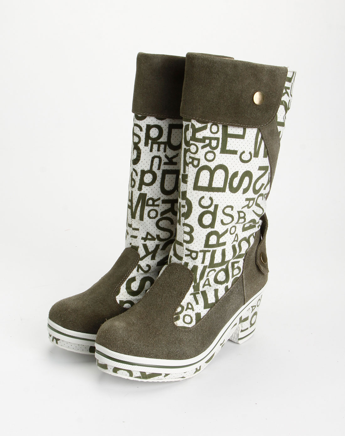 69sixtynine女款绿色个性短筒英文布鞋