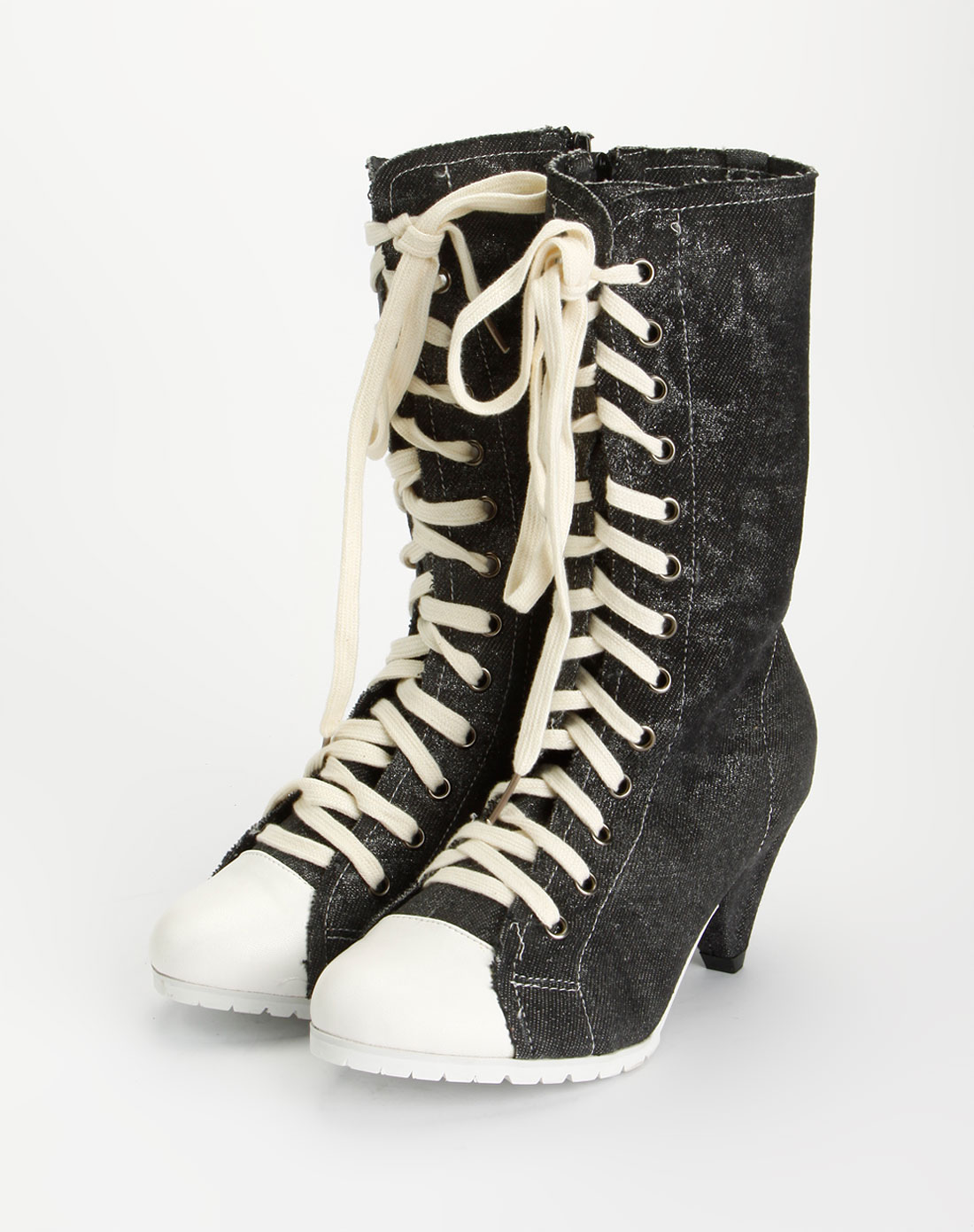 69sixtynine女款黑色绑带长筒高跟靴