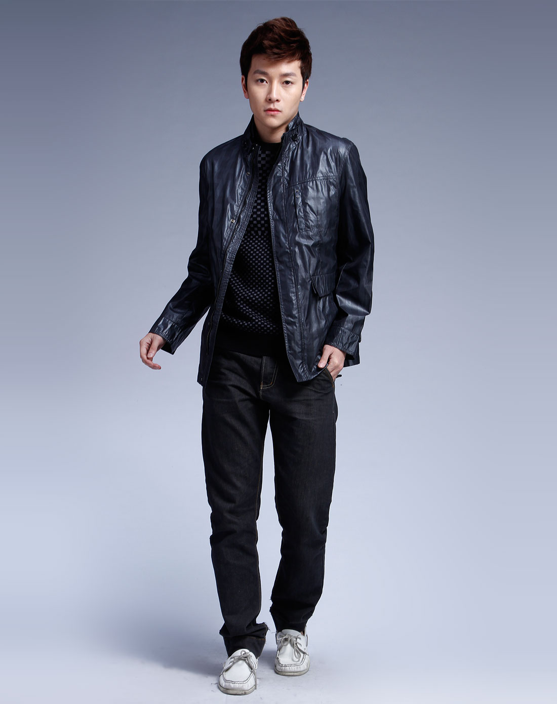 卡丹路cardanro男装黑灰色暗纹长袖外套