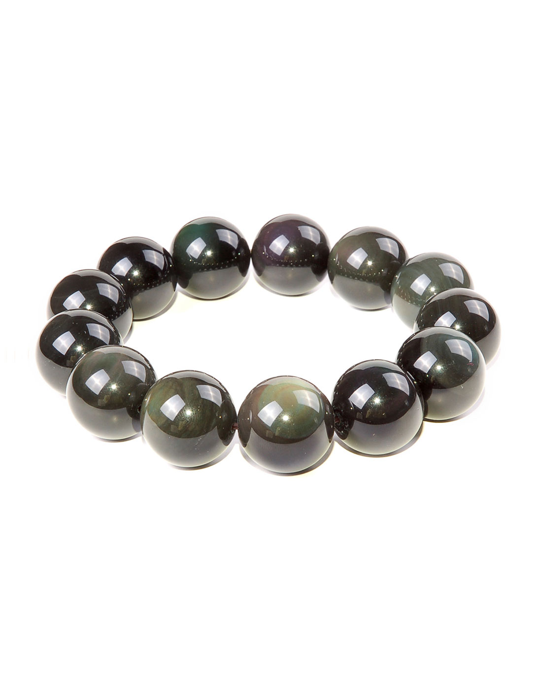 翡翠森林黑色天然黑曜石手链18mm(适合手腕略粗男士)