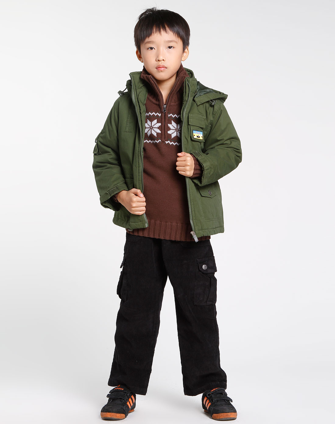 海尔兄弟haierbrothers童装专场男童军绿色长袖连帽棉外套