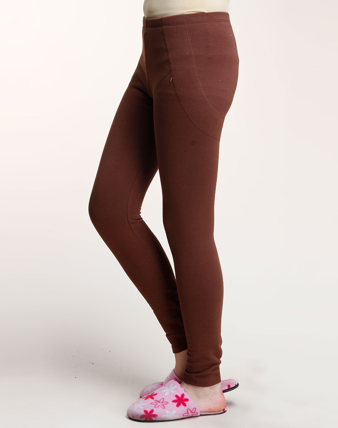 爱帝女士专场深褐色棉氨纶内磨毛打底裤