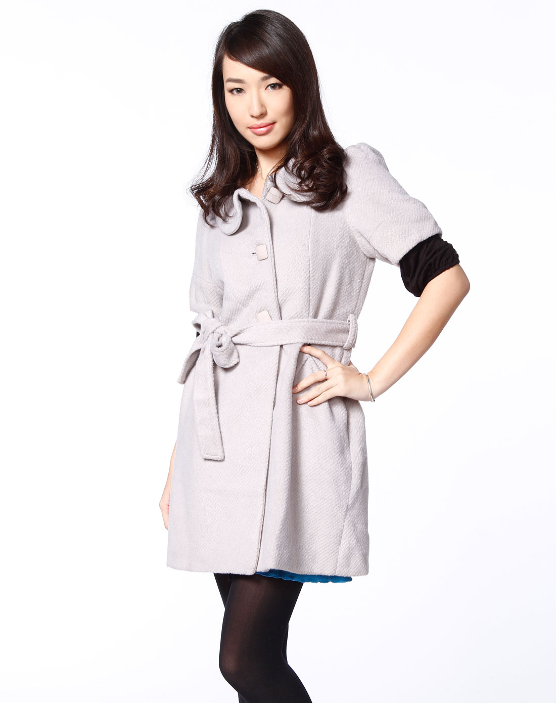 阿桑娜azona银灰色短袖大衣