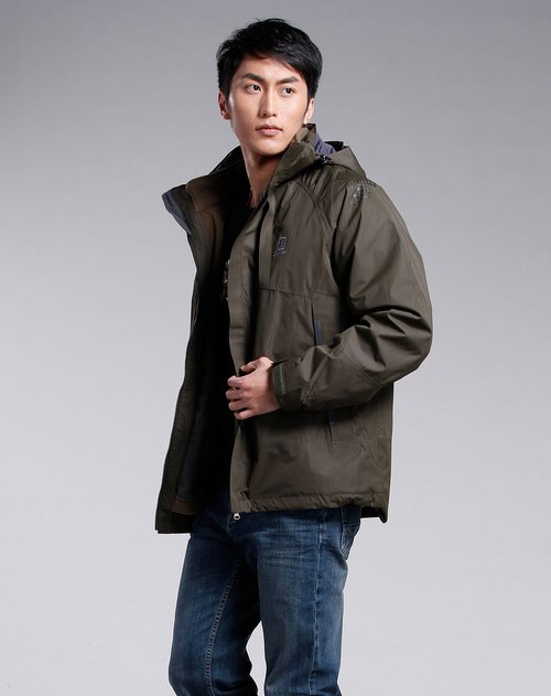 男装库存专场圣弗莱sevlae 男款军绿色连帽两件套长袖冲锋衣