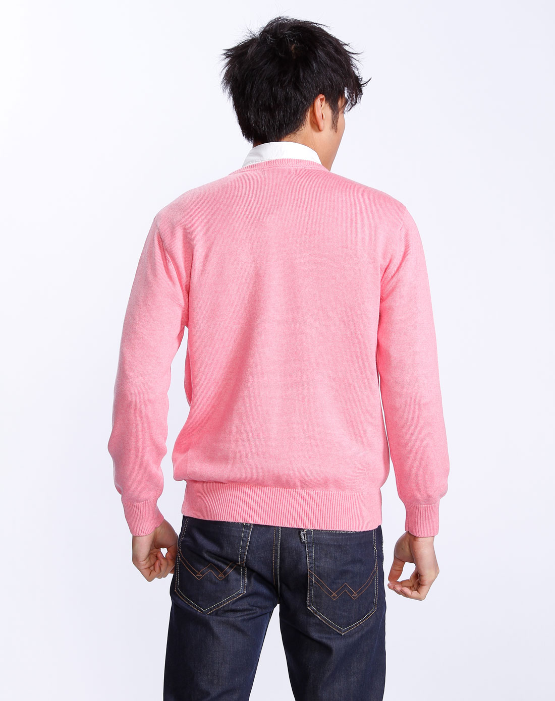 sideout男款粉红色v领长袖毛衣