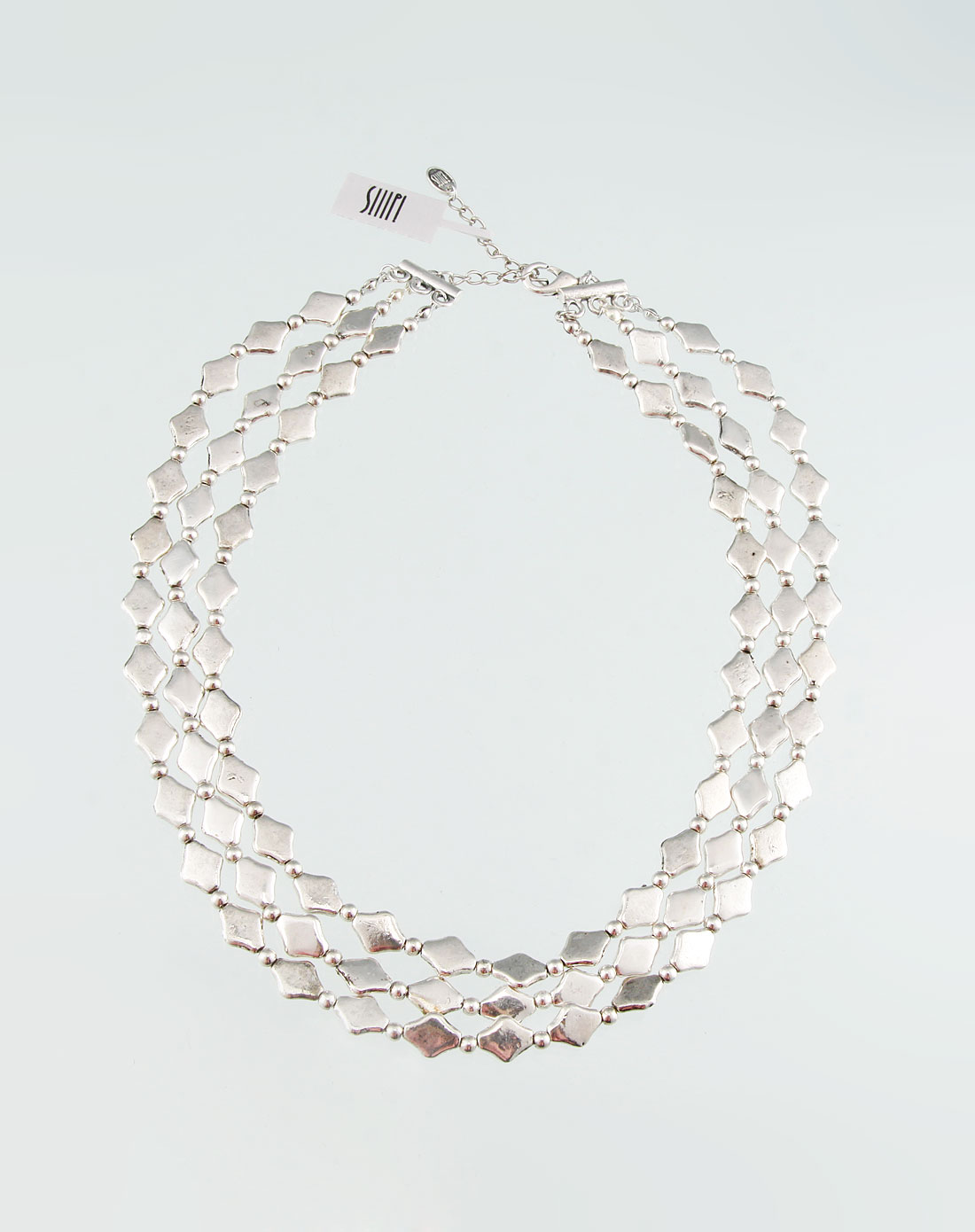 艾多丽idllis银色三层菱形项链