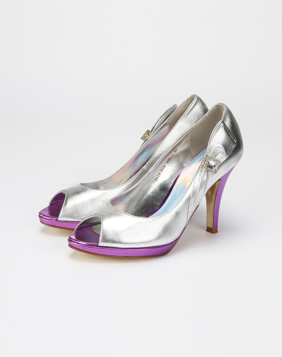 蜜丝罗妮marchiori银色时尚鱼嘴高跟鞋