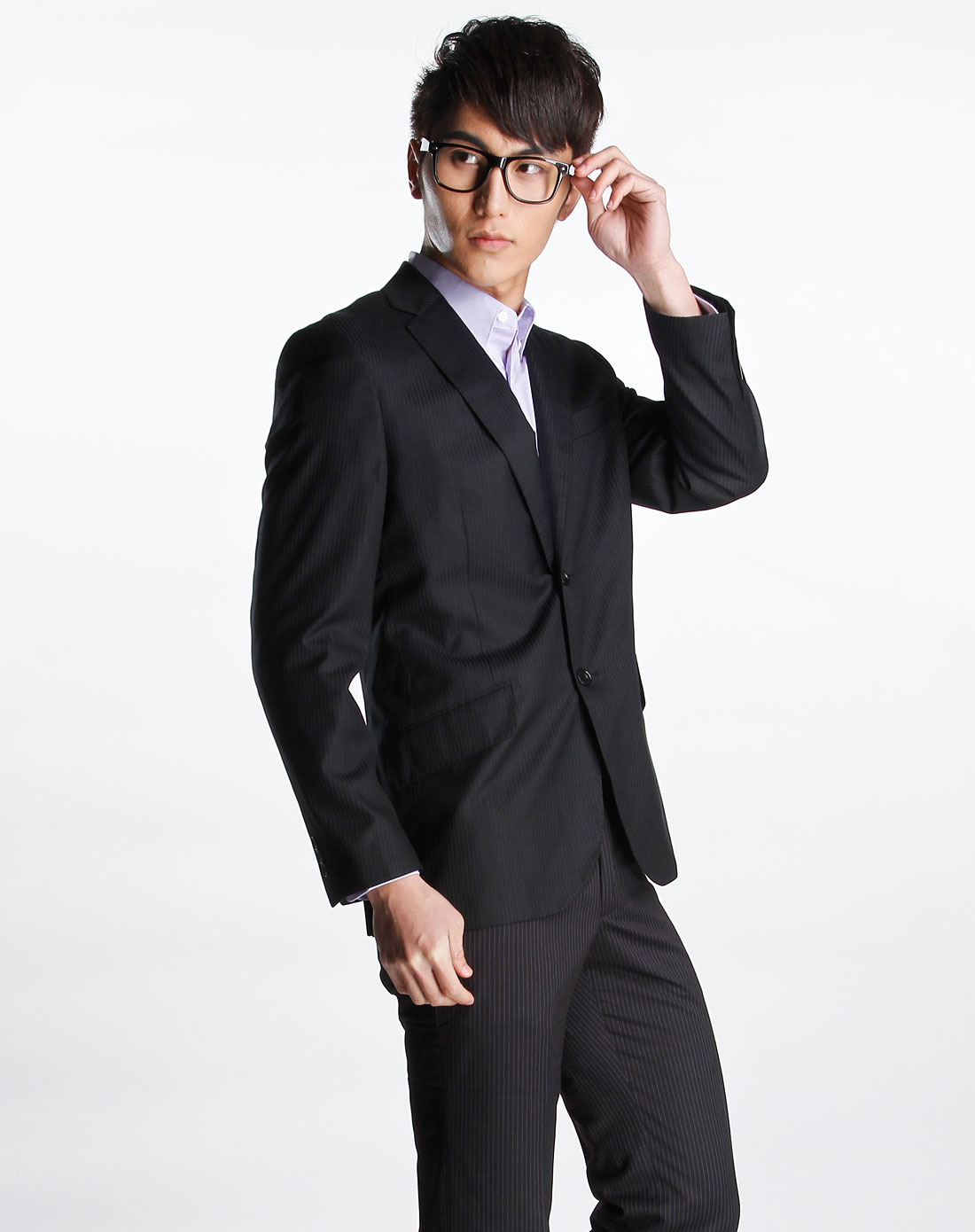 g2000-男装专场黑/中灰色竖条纹长袖西装