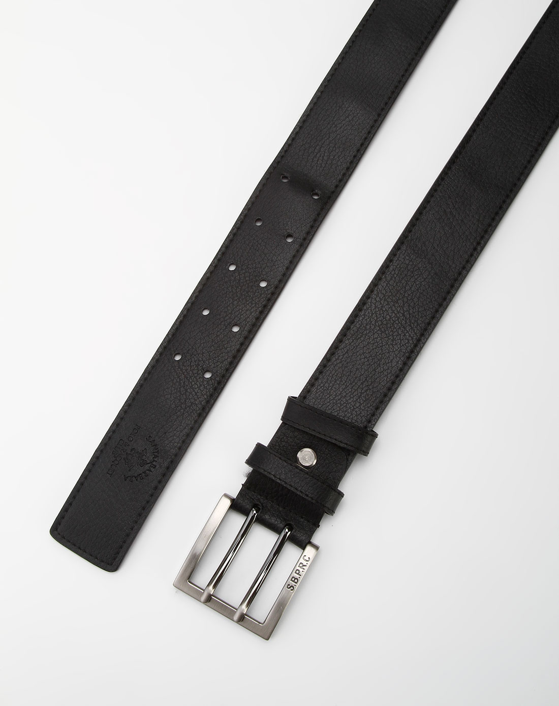 圣大保罗黑色压纹双针扣式皮带