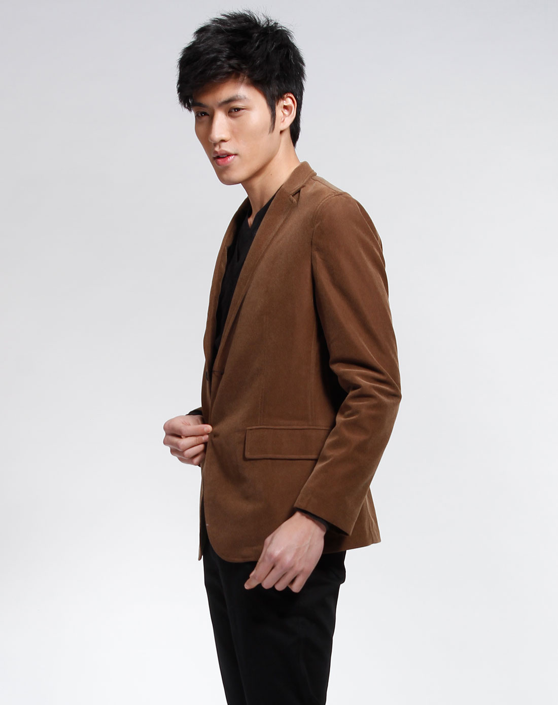 克莱蒙梭clemenceau驼色时尚简约长袖西装外套