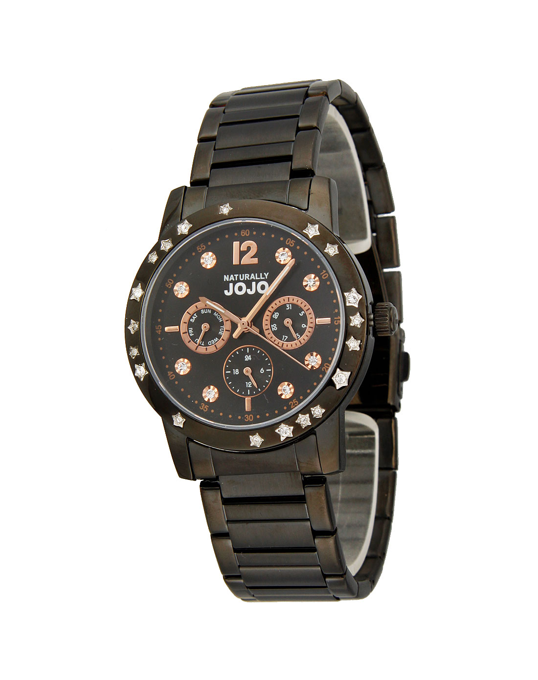 naturally jojo女款黑/啡色黑幕星空晶钻手表