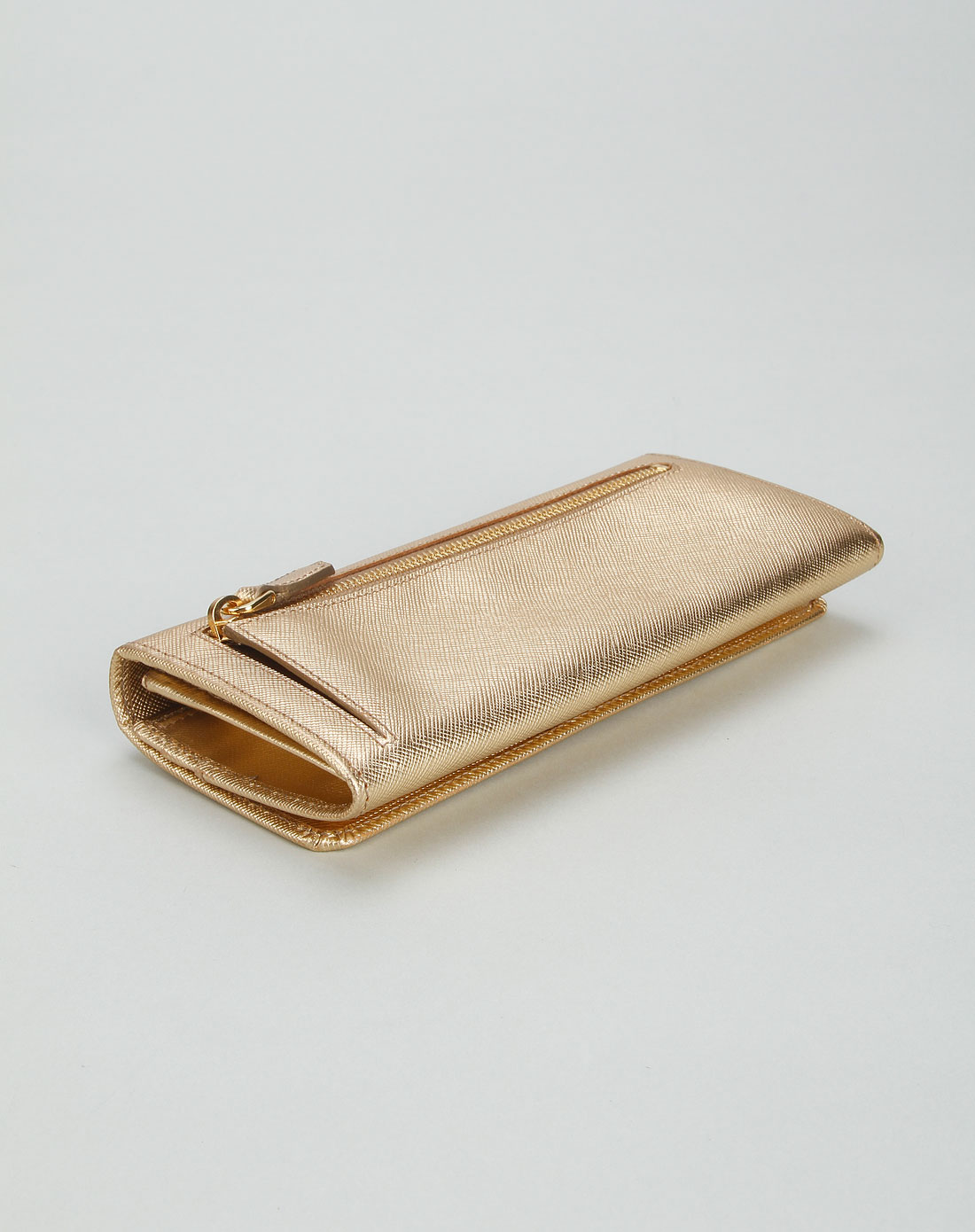 prada包包专场女款金黄色时尚长款钱包