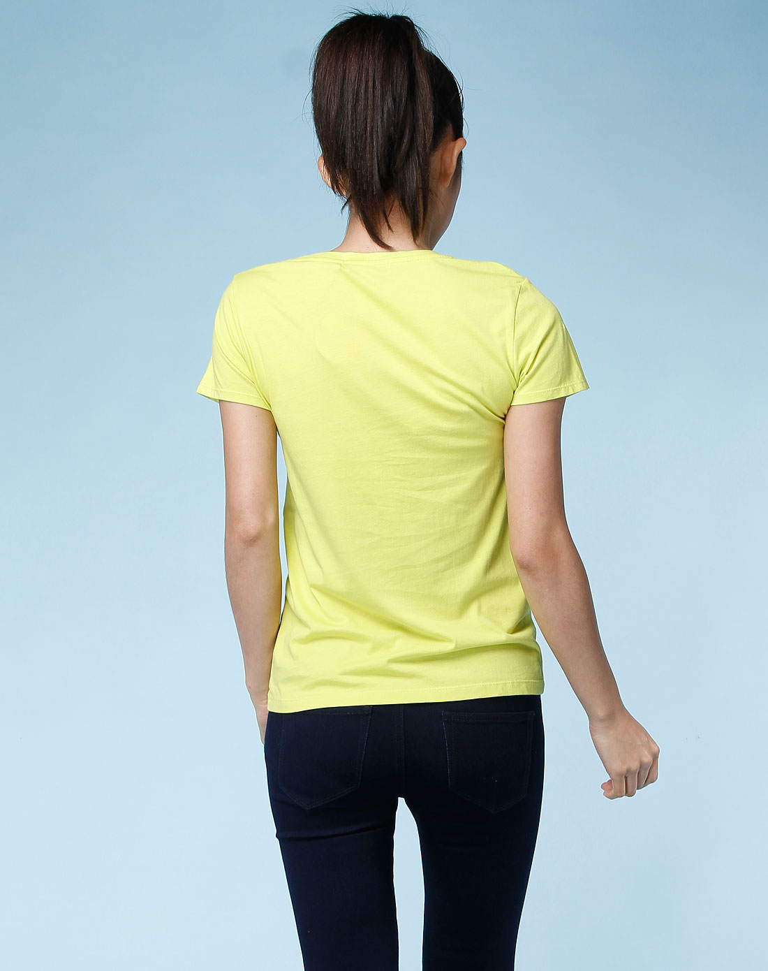 衣本色ebase青绿色圆领印图短袖t恤