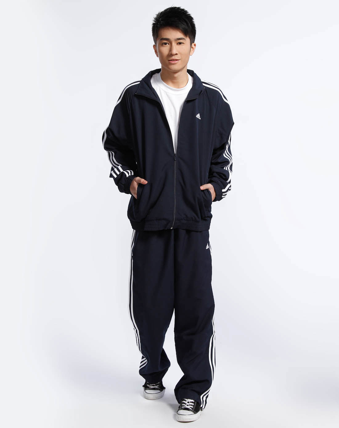 阿迪达斯adidas男装专场-男款深蓝色运动长袖套装
