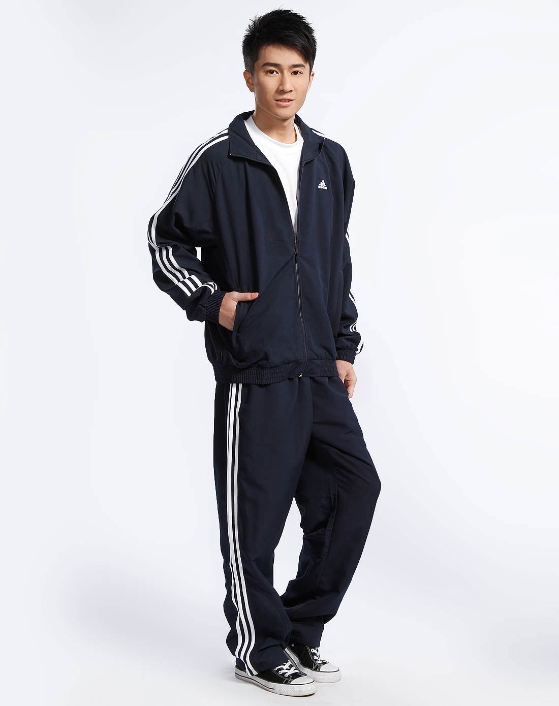 阿迪达斯adidas男装专场-男款深蓝色运动长袖套装