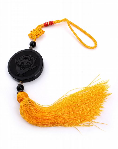 千美物语天然黑曜石宝钵手图案圆形车饰挂饰驱灾辟邪