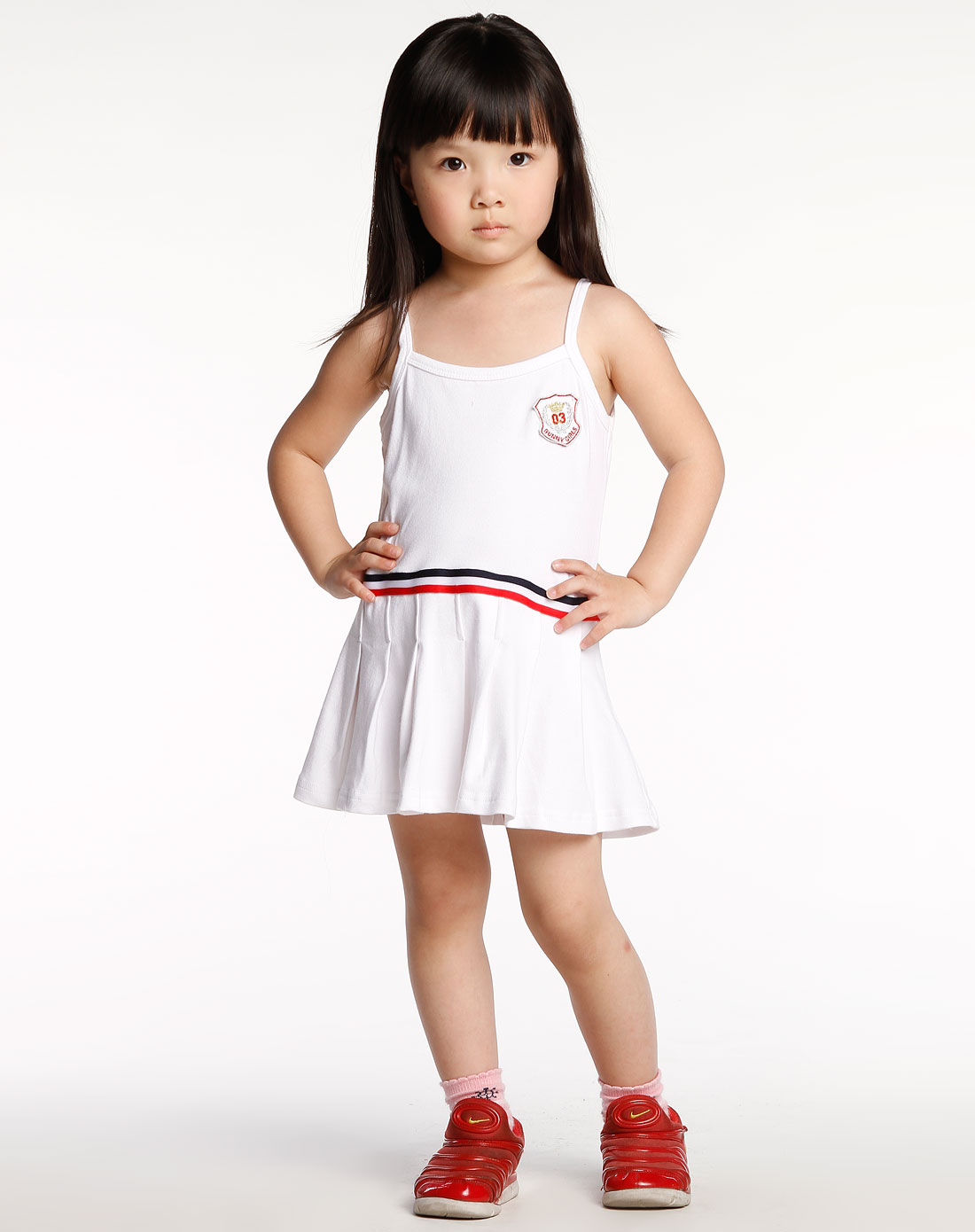 快乐缤尼happy bunny女童白色简约吊带连身裙