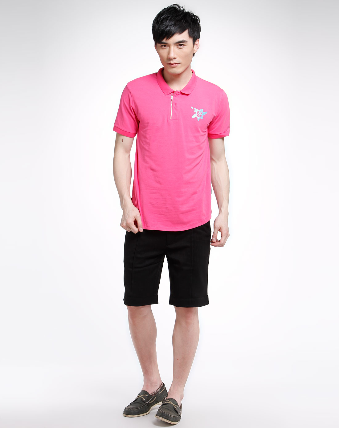 纯真传说bambini男装专场玫红色休闲短袖针织上衣