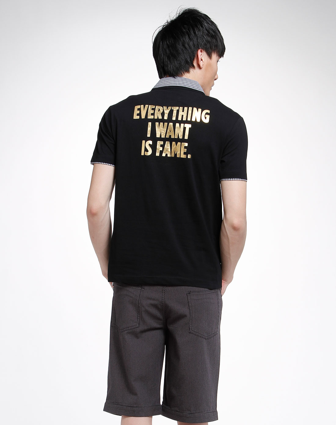 纯真传说bambini男装专场黑色翻领休闲短袖针织上衣