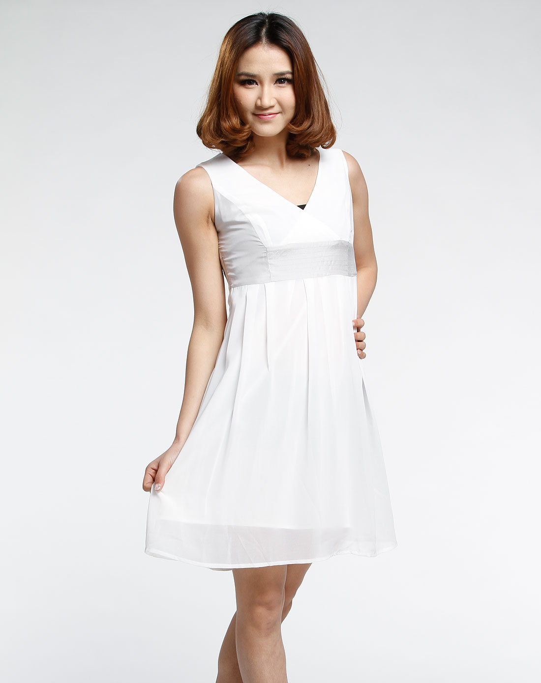 丹诗格尔dansger白色无袖时尚连衣裙