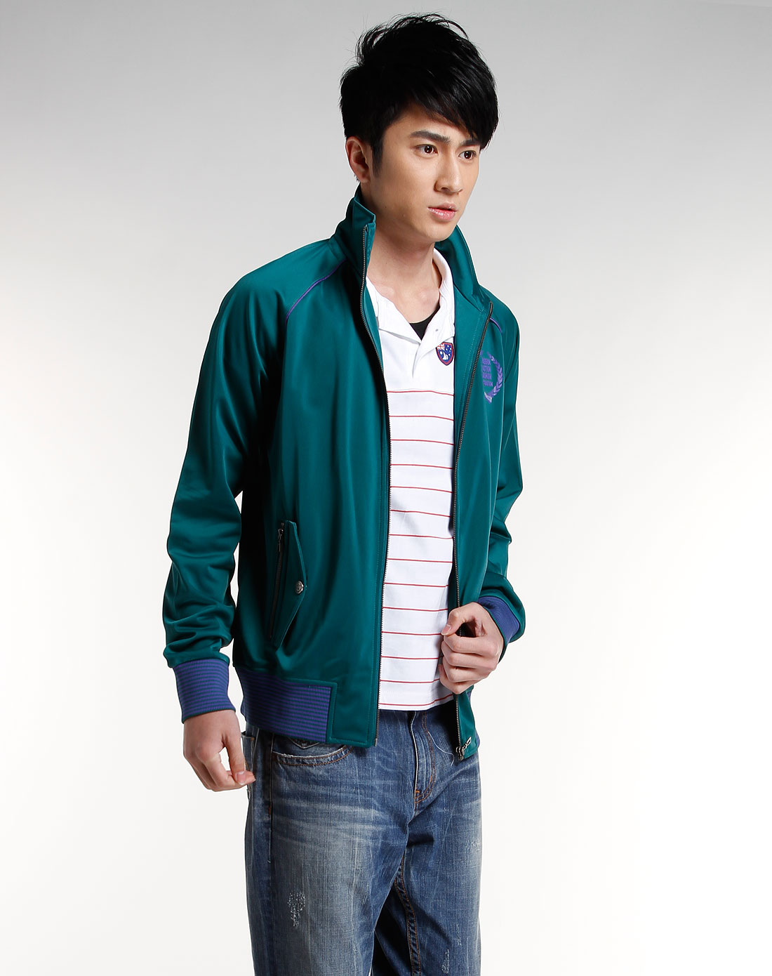 猫人miiow—男装专场墨绿/蓝紫色拉链长袖运动外套