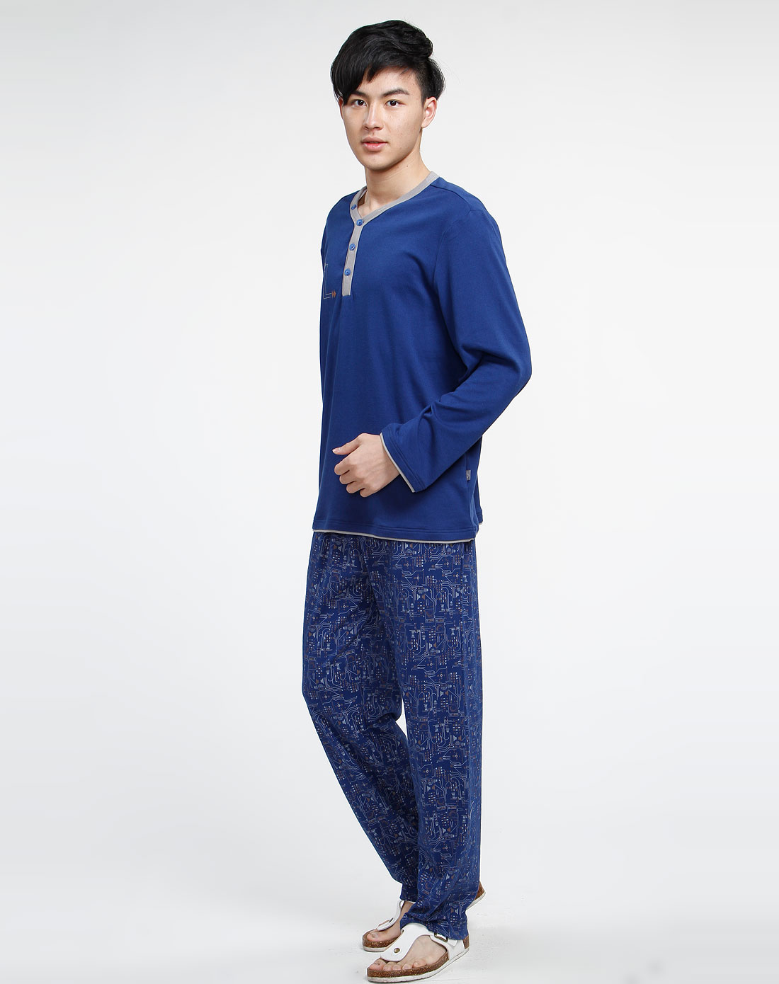 康妮雅男士专场康妮雅conlia 普蓝色长袖家居服套装