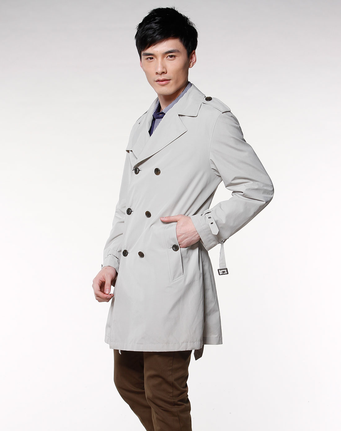 蒙漫侬momanon男款石头白色长袖休闲风衣