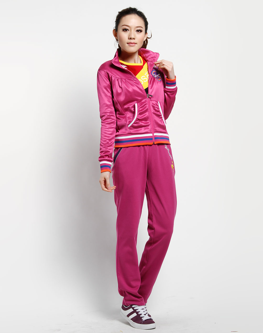 大公鸡big rooster女装专场-玫红色针织长袖夹克