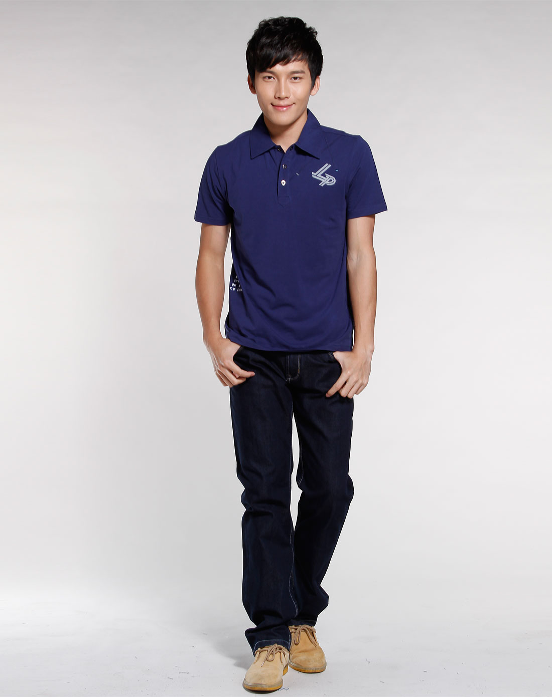 阿尔皮纳(袋鼠)lalpina-男装专场蓝色翻领休闲短袖t恤