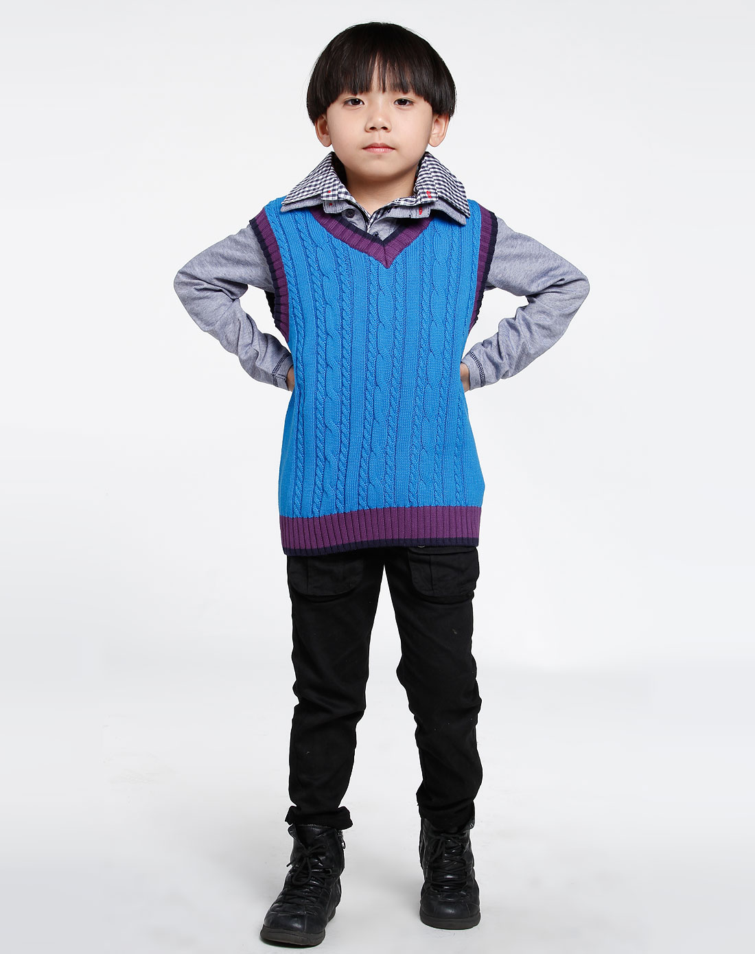 we童装专场男童蓝色针织背心