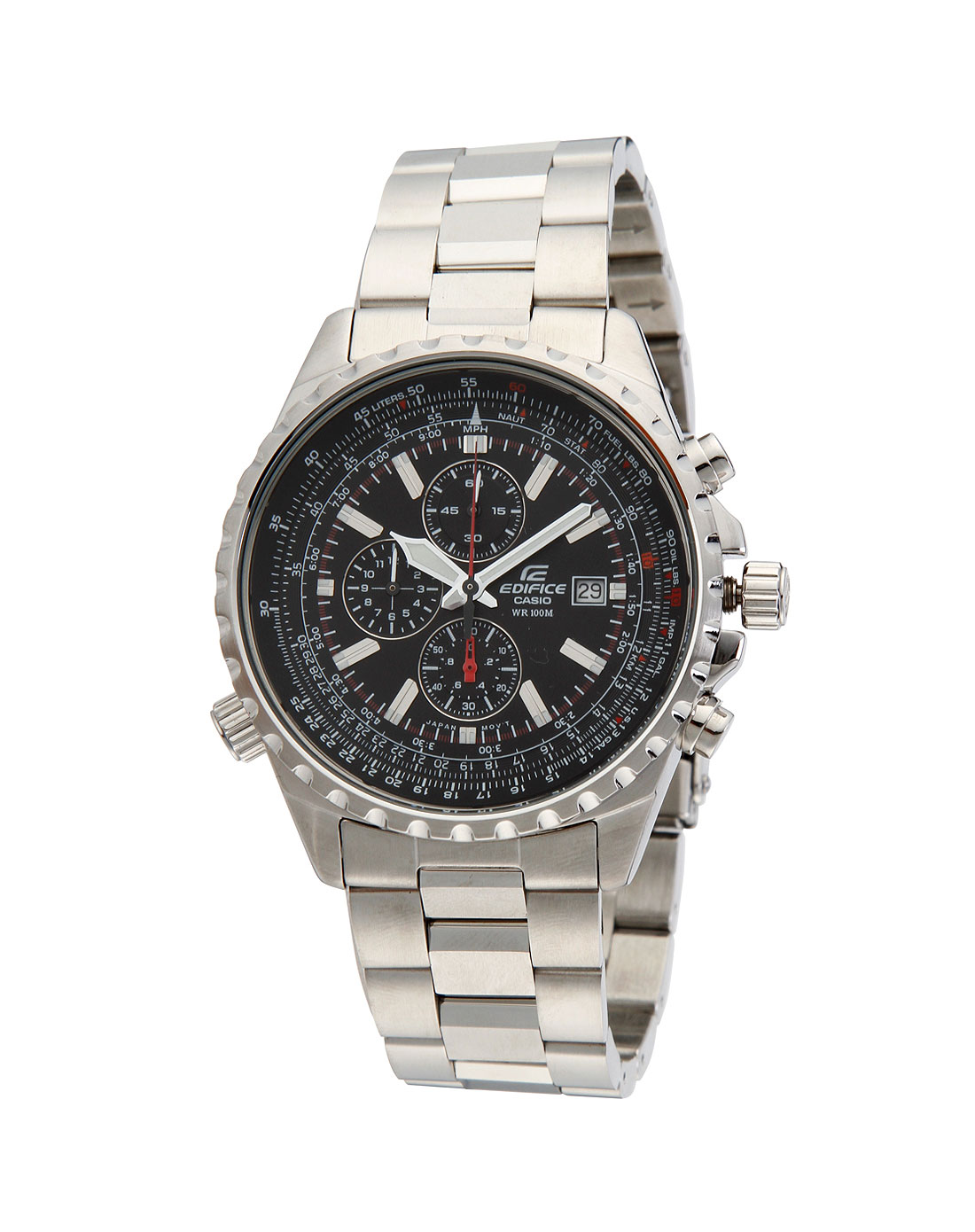 手表库存专场卡西欧 男款银/黑色三眼计时赛车手表